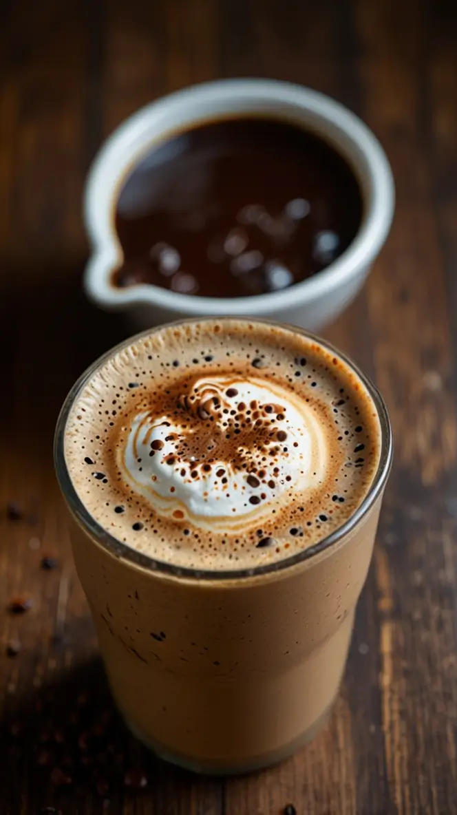 Protein-Packed Coffee Loophole with creamy foam art and iced coffee concentrate for post-workout nutrition