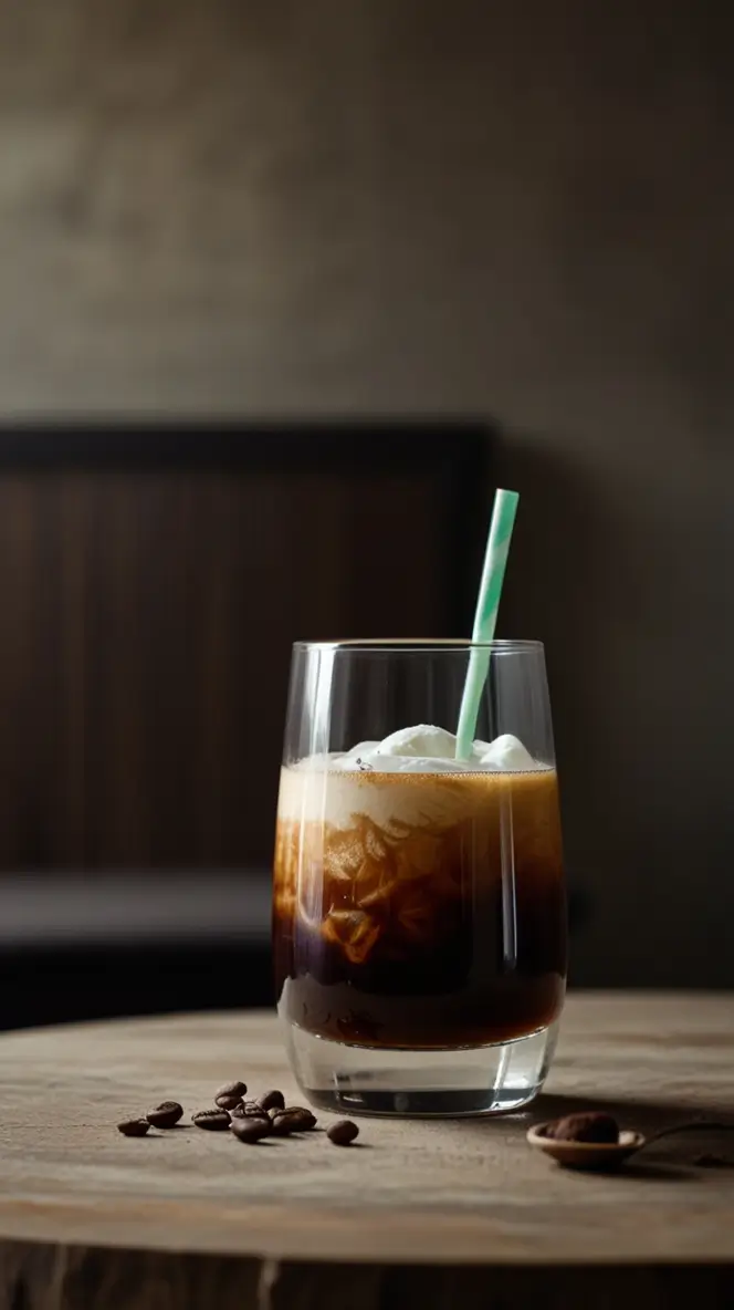 A glass of cold brew coffee topped with creamy cold foam.