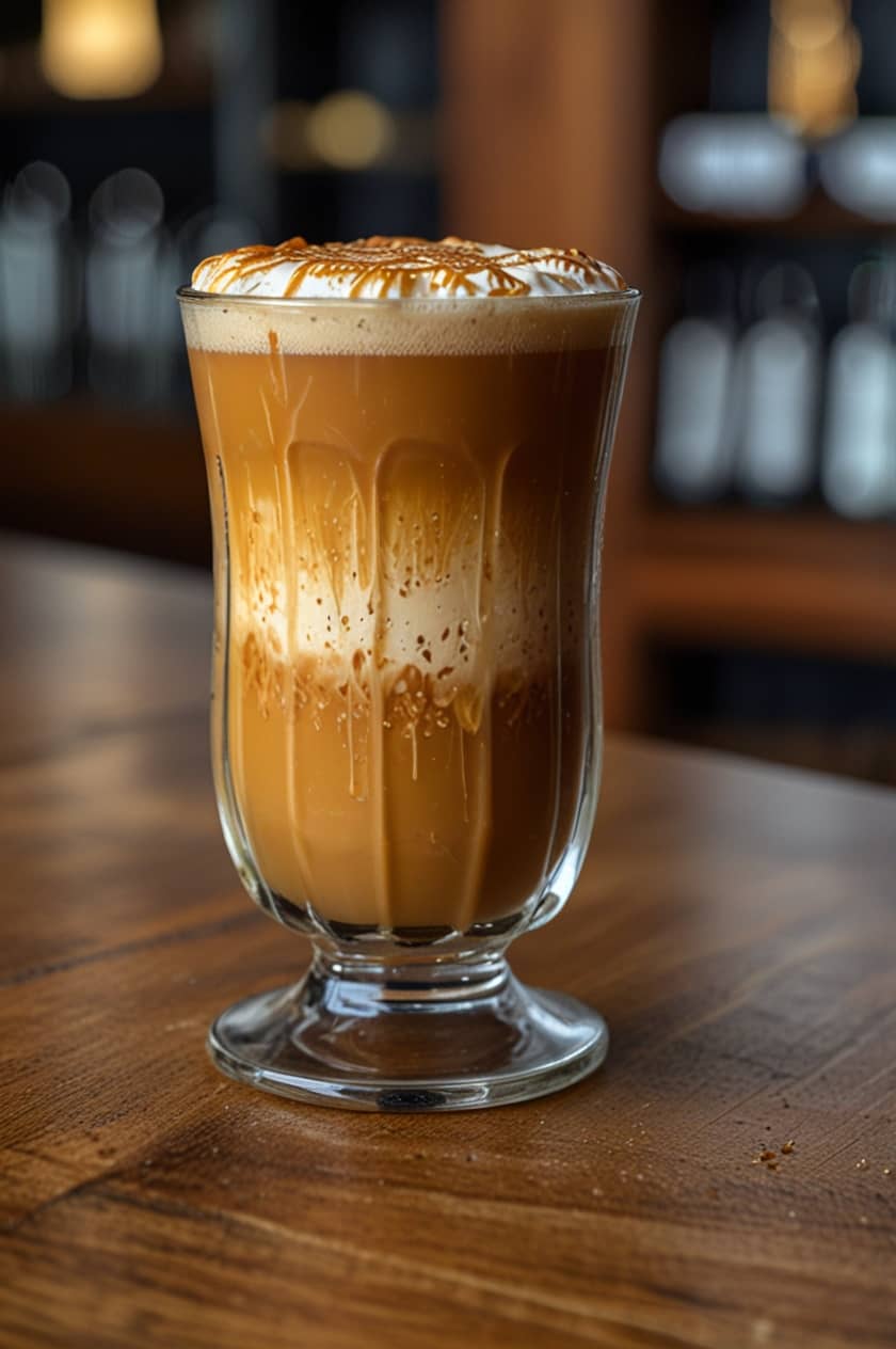 Salted Caramel Cortado coffee