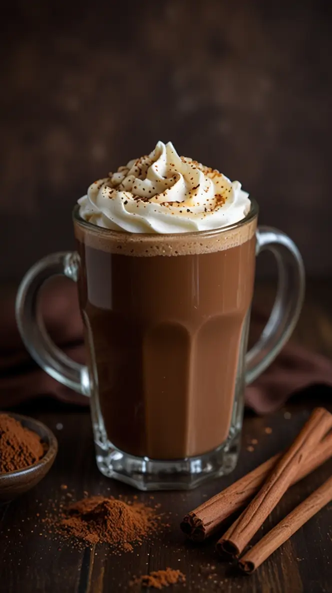 Metabolism-Boosting Mocha Loophole topped with whipped cream, cocoa powder, and served with cinnamon sticks for natural metabolism enhancement