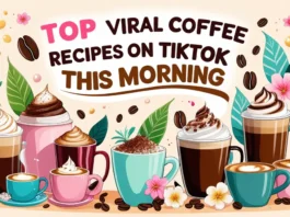 Illustrated collage of various trendy coffee drink recipes from TikTok. 16 Top Viral Coffee Recipe That Is All Over TikTok This Morning.