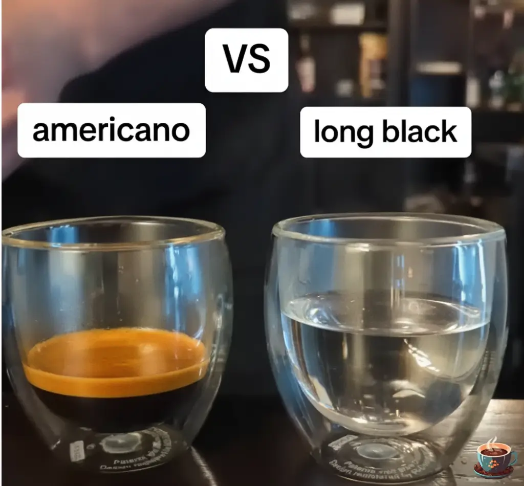 Americano vs Long Black coffee comparison showing espresso with water, highlighting the difference in preparation for What Is An Americano.